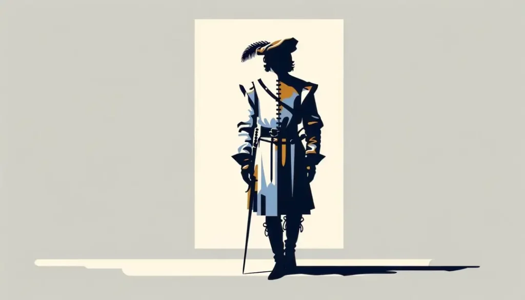 Escena minimalista medieval con personaje central