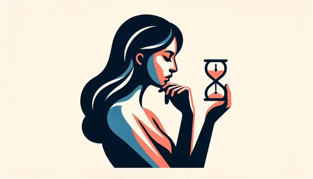 Ilustración minimalista de una figura contemplando el paso del tiempo