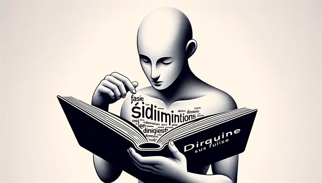 Figura humana analizando un libro francés con sufijos diminutivos