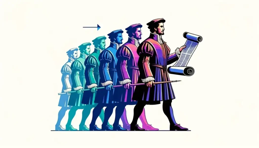 Ilustración minimalista de la evolución del medio francés al moderno