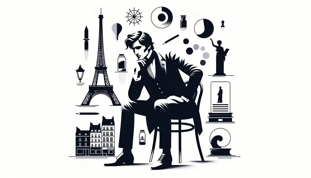 Retrato minimalista de Charles Baudelaire en estilo bohemio del siglo XIX