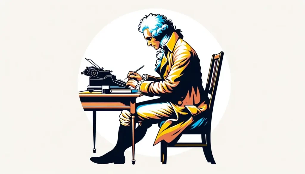 Ilustración de Jean-Jacques Rousseau escribiendo durante el siglo XVIII