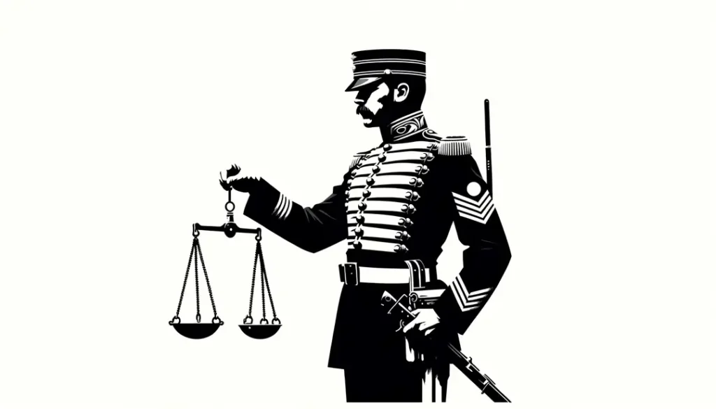 Representación minimalista del affaire Dreyfus con Alfred Dreyfus en uniforme militar francés del siglo XIX