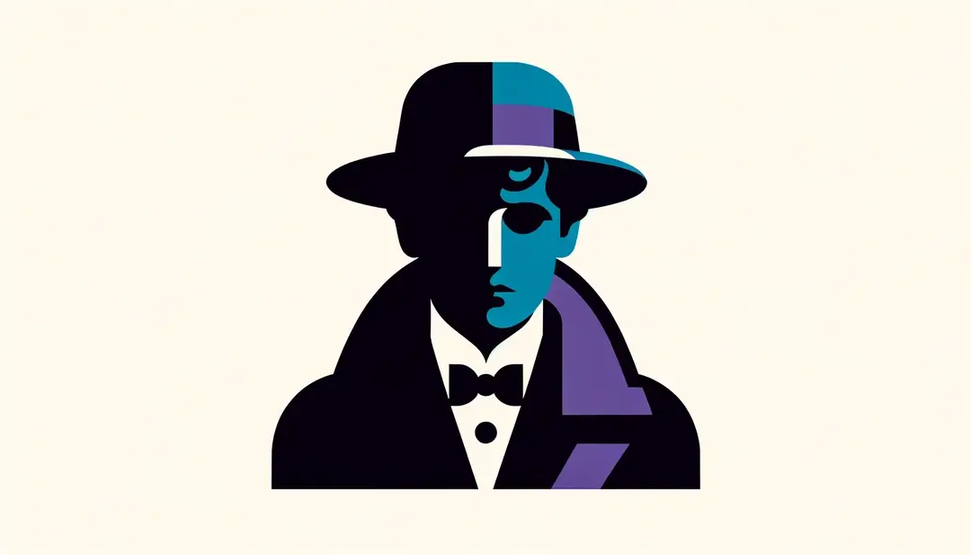Ilustración minimalista de André Breton en el contexto del movimiento literario de vanguardia en Francia
