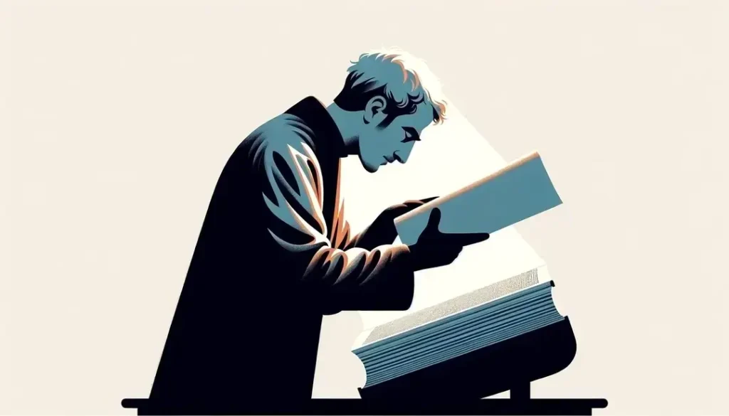 Erudito examinando un manuscrito en un estilo minimalista