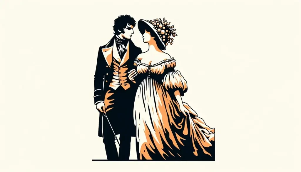 Ilustración de una pareja francesa del siglo XIX en atuendo romántico