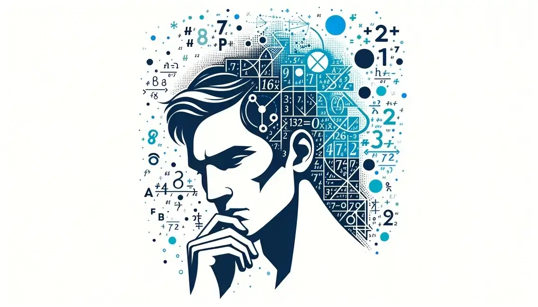 Ilustración minimalista de una figura humana contemplando probabilidades en un fondo blanco