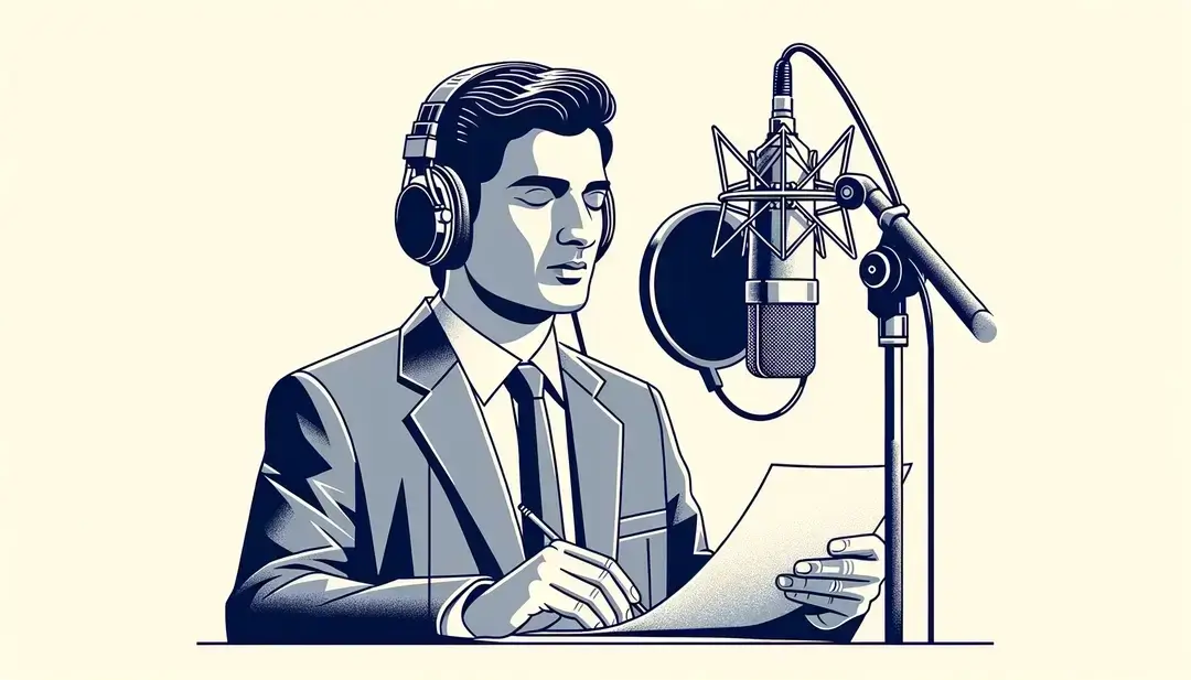 Figura humana realizando doblaje en un estudio de cine con foco en la pronunciación y técnica de sincronización