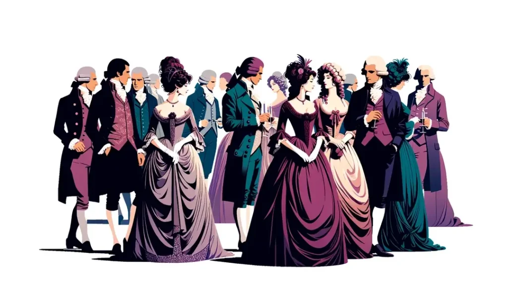 Ilustración de figuras aristocráticas en el siglo XVIII