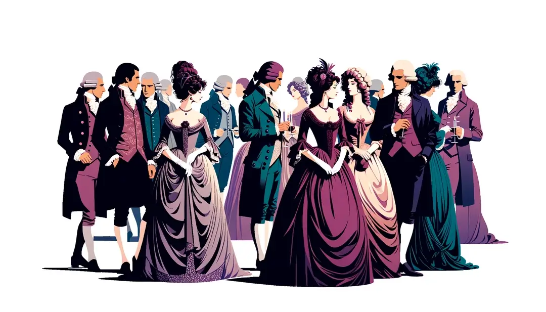 Ilustración de figuras aristocráticas en el siglo XVIII