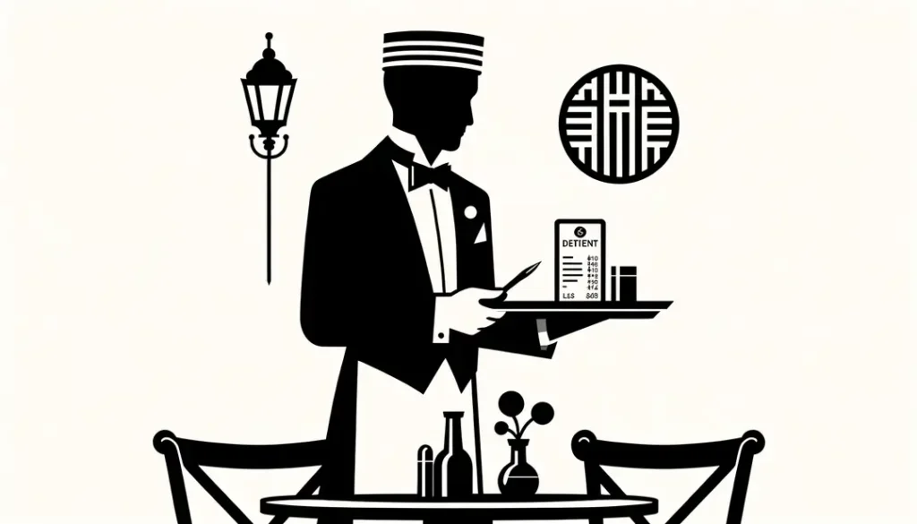 Ilustración minimalista de un camarero francés en un café