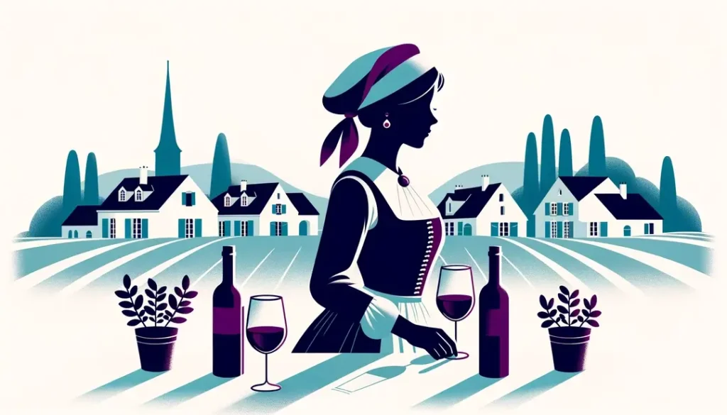 Imagen de una mujer francesa en una cata de vino del Beaujolais Nouveau en un pueblo