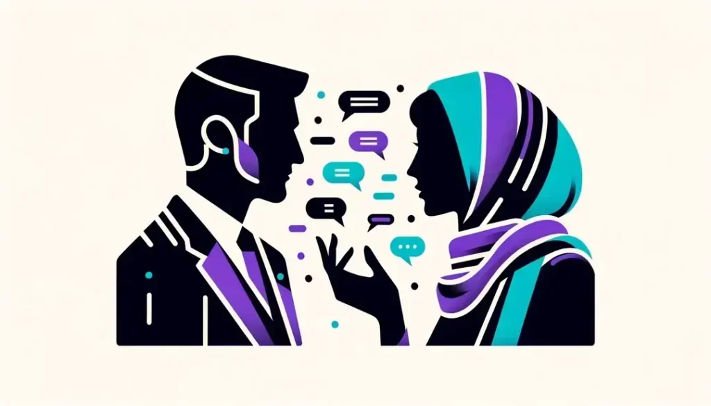 Ilustración minimalista que representa a una figura humana conversando sobre expresiones idiomáticas en francés y español