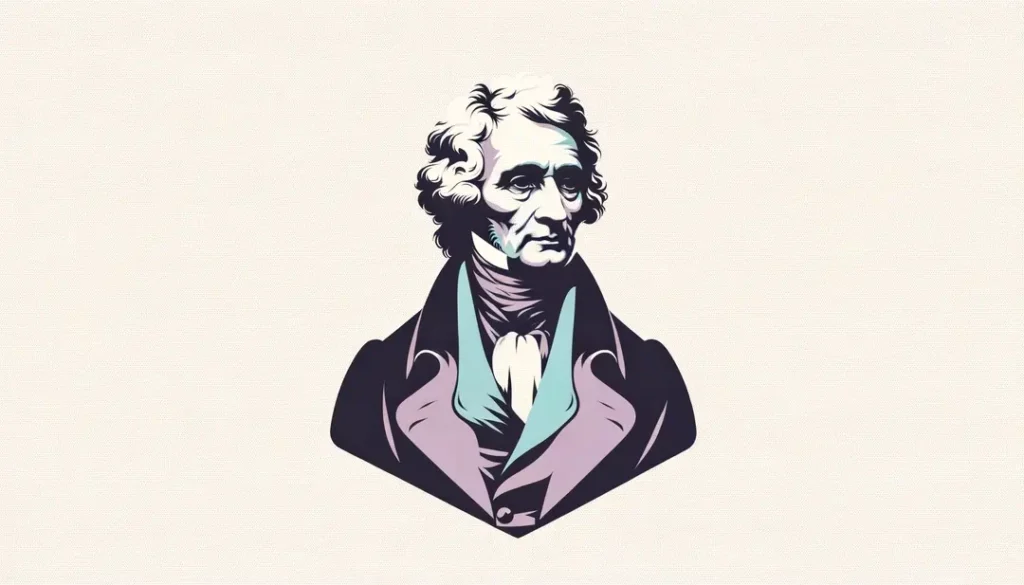 Ilustración minimalista de Jean-Jacques Rousseau en el contexto de sus ideas sobre la libertad y la naturaleza