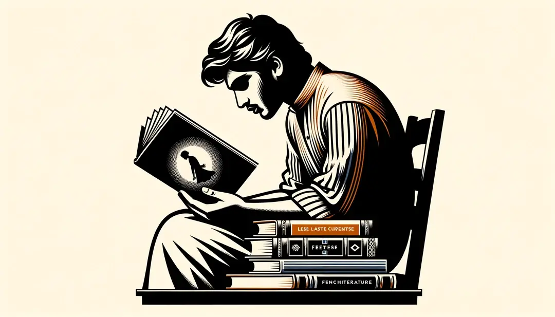Human figure reading a French literature book reflecting the political and cultural context
