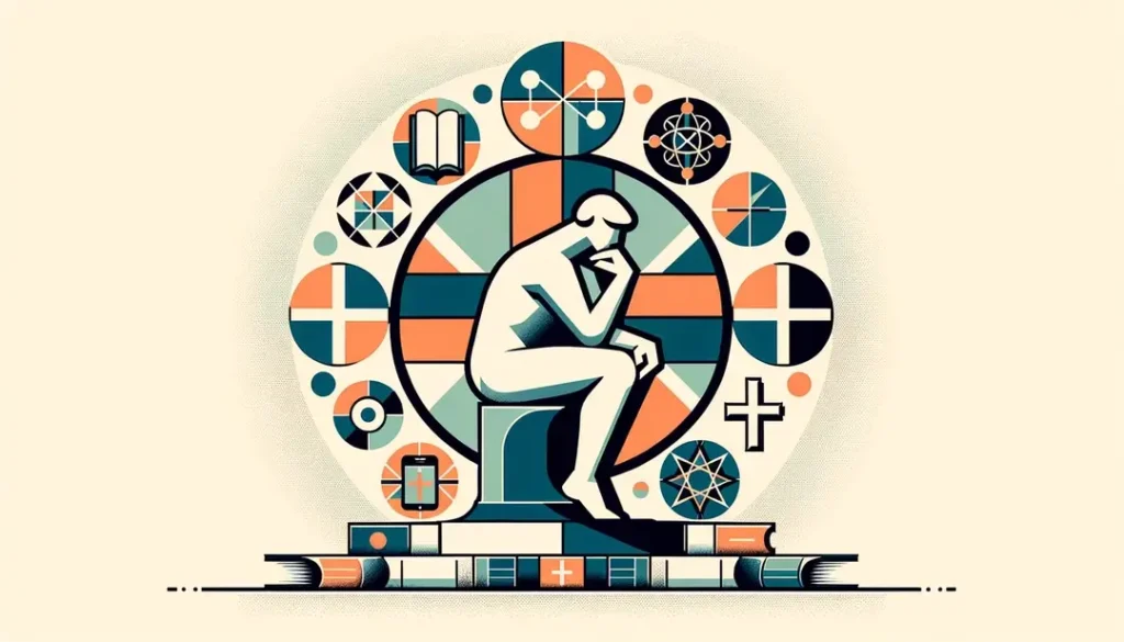 Ilustración minimalista de una figura representando el humanismo cristiano y secular