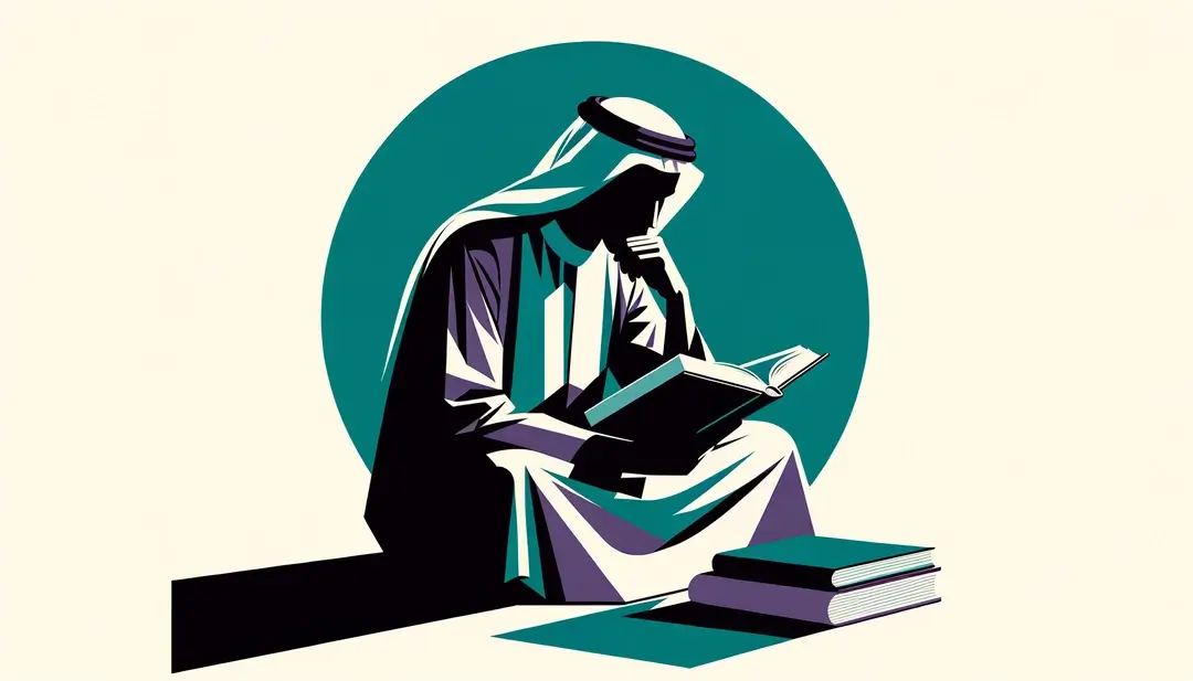 Figura humana leyendo un libro sobre literatura francesa en estilo minimalista con fondo blanco y colores específicos