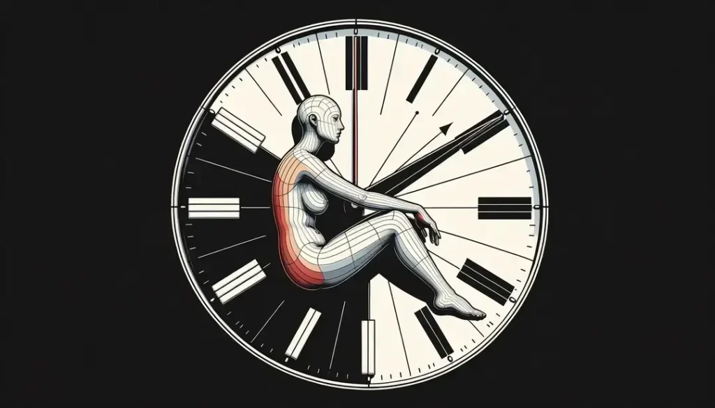Figura humana en un reloj simbolizando el concepto de temprano y pronto