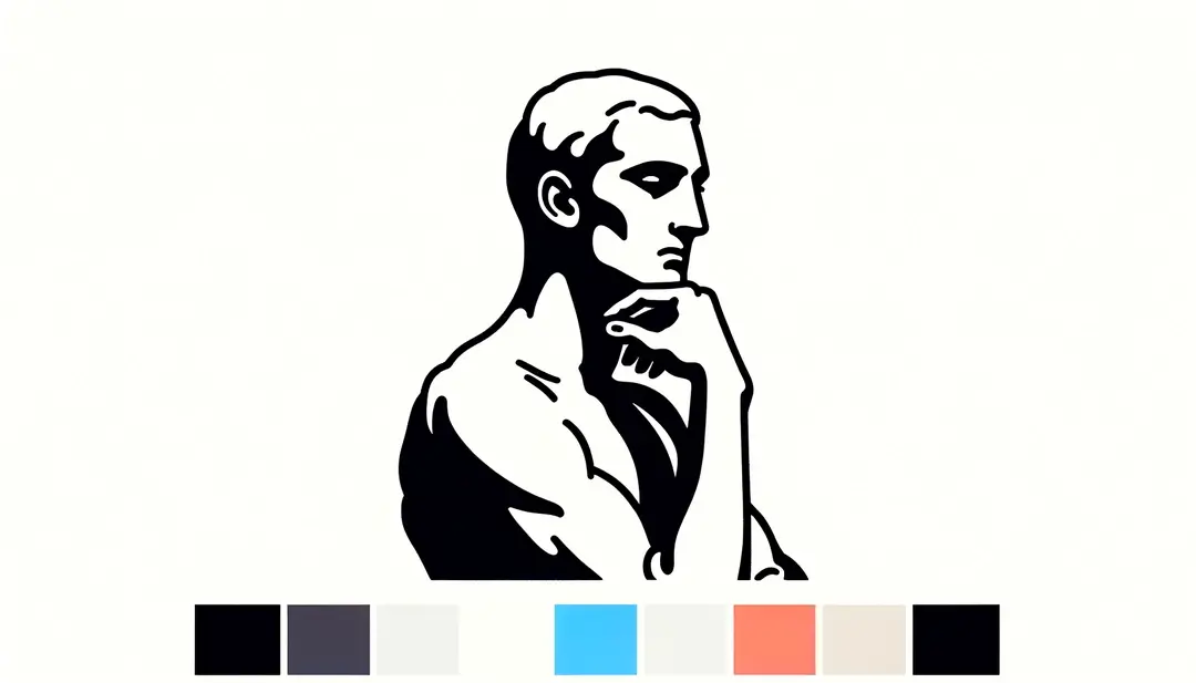 Ilustración minimalista de una figura humana reflexionando sobre ensayos filosóficos franceses autobiográficos