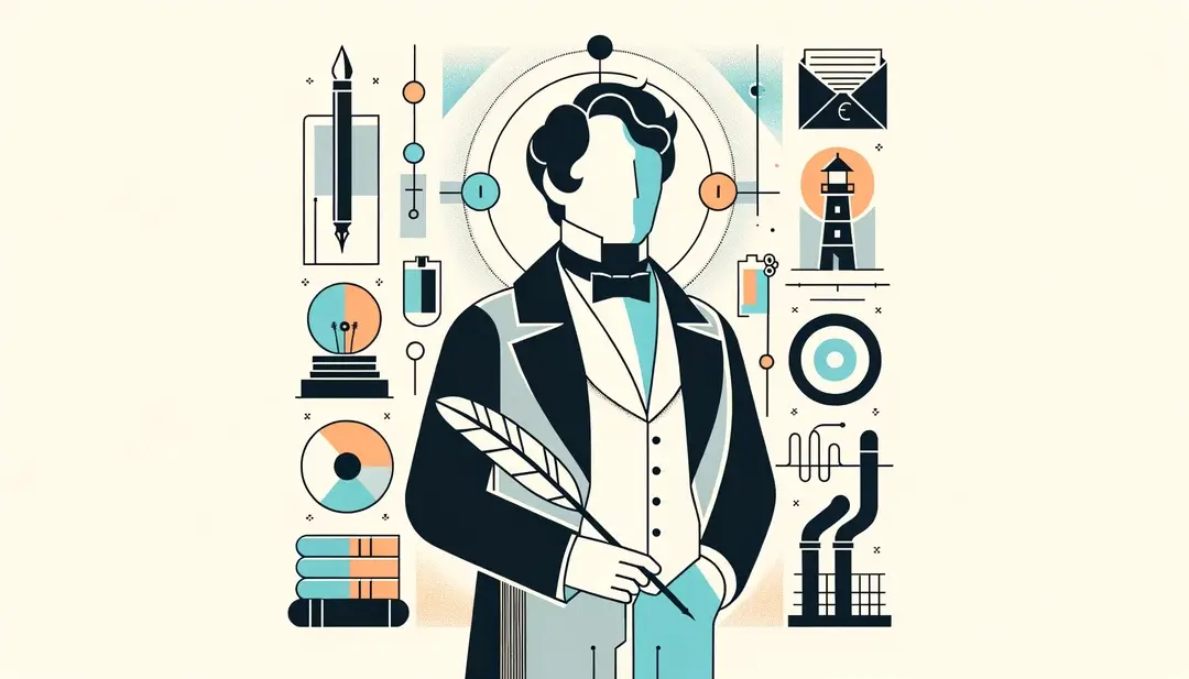 Ilustración minimalista de Émile Zola reflejando el método científico en literatura
