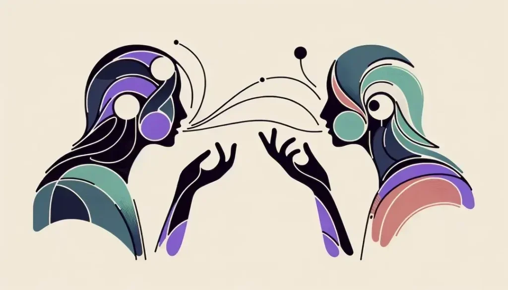 Dos figuras interaccionando ilustran diferencias emocionales con un fondo blanco