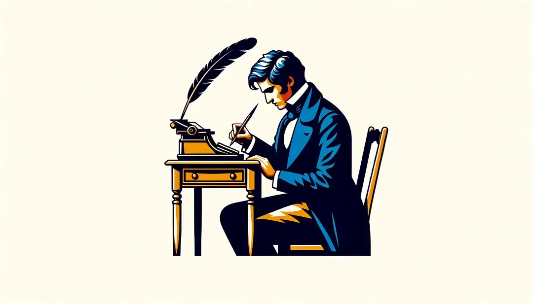 Gustave Flaubert del siglo XIX escribiendo con pluma en un escritorio