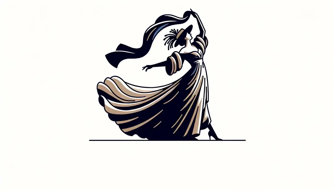 Ilustración minimalista de una figura humana representando el heroísmo en el teatro clásico francés en colores púrpura y turquesa
