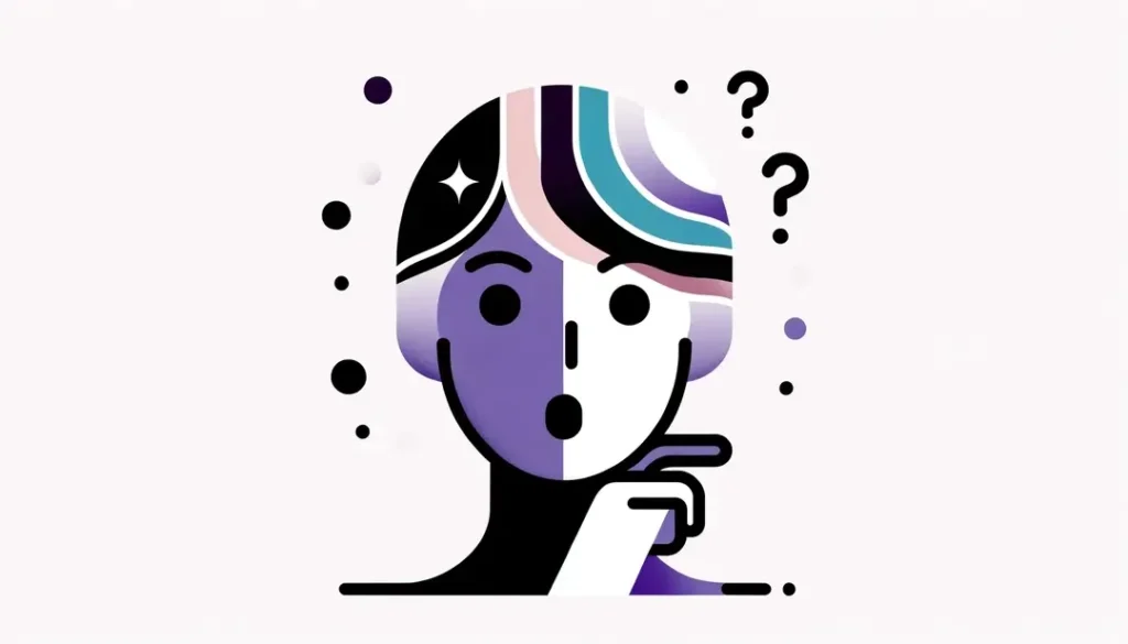 Figura humana minimalista que representa sorpresa con colores púrpura