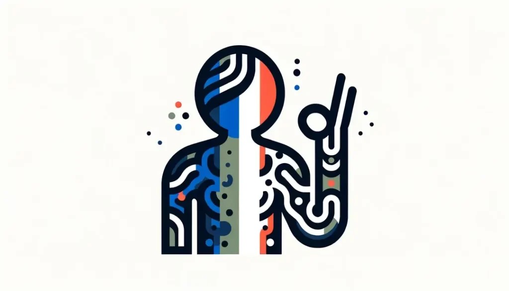 Ilustración de un gesto humano representando expresiones de disculpa en francés en estilo minimalista