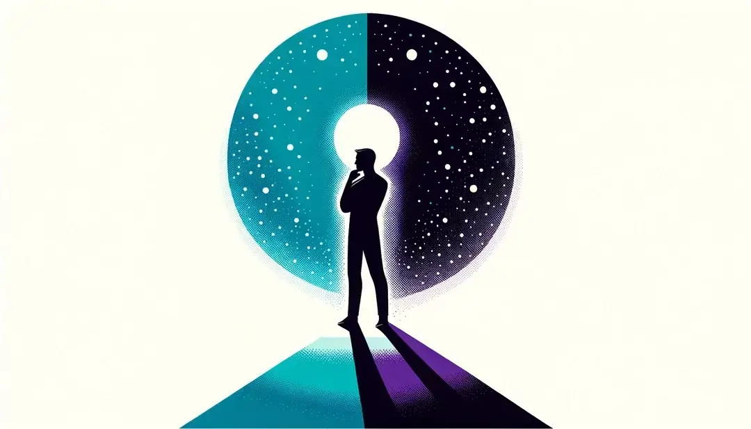 Ilustración de una figura humana entre luz y sombra