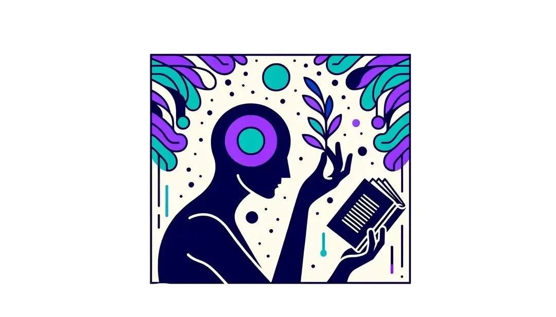 Figura humana leyendo un libro de poesía francesa en un diseño minimalista sobre fondo blanco