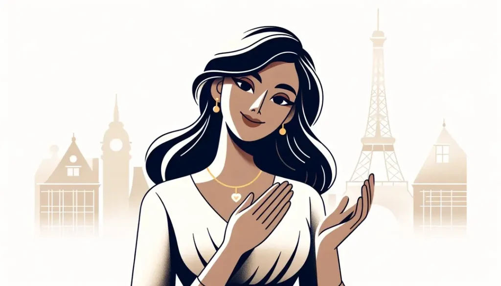 Ilustración de una figura humana gesticulando agradecimiento en un contexto francés