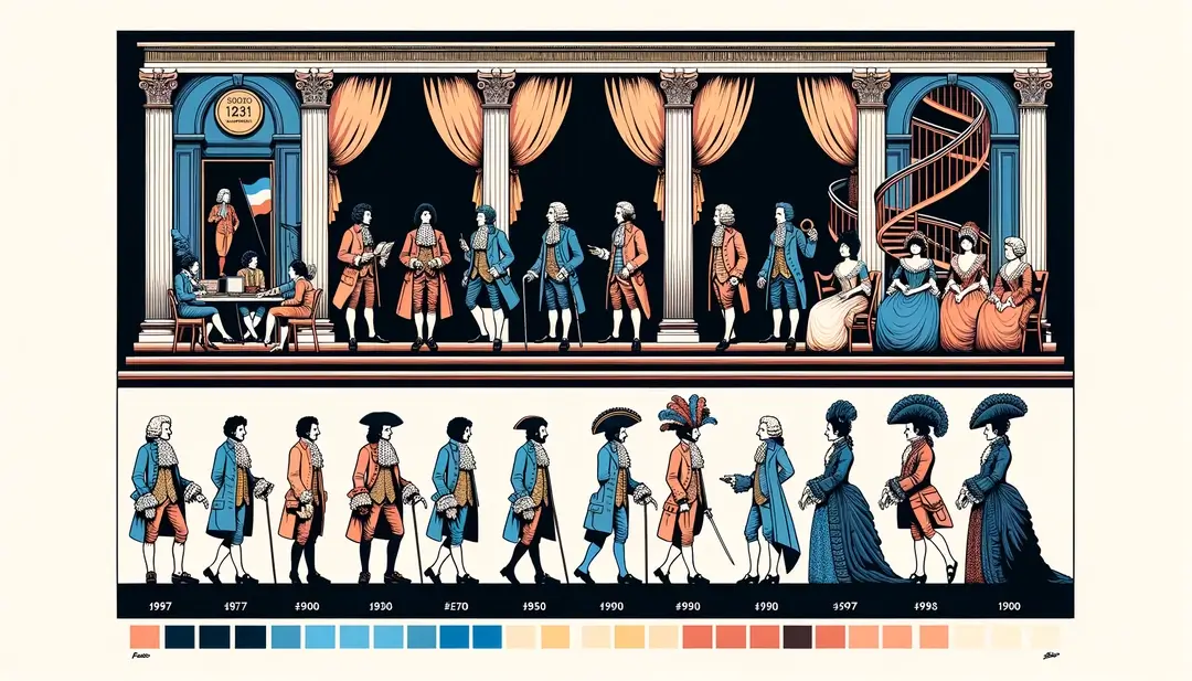 Ilustración que representa la evolución del teatro francés