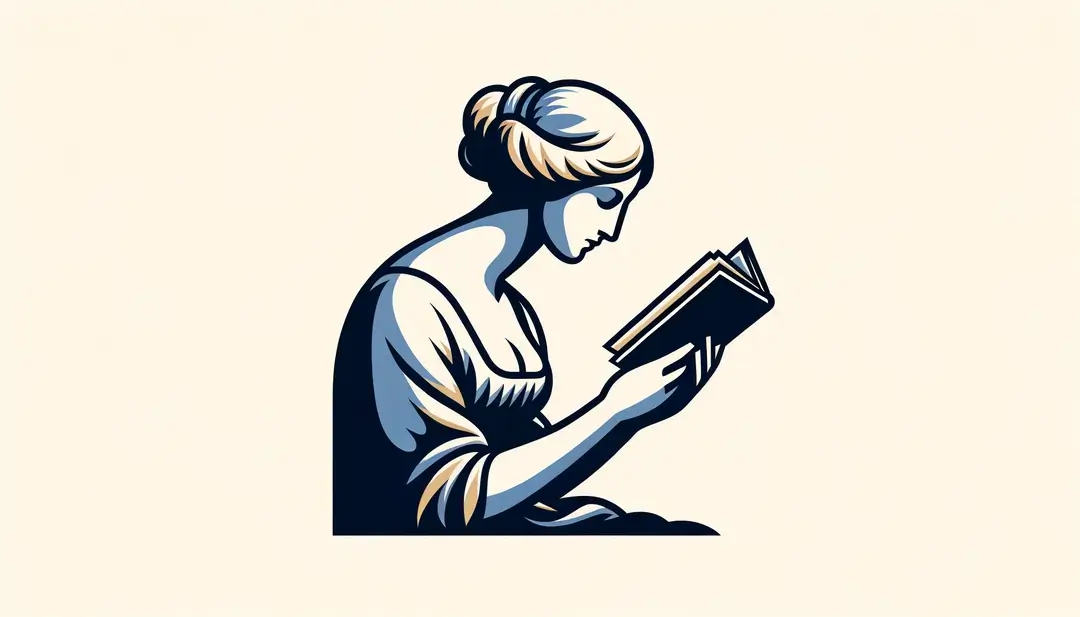 Ilustración minimalista de figura humana leyendo un libro sobre el humanismo en la literatura francesa del Renacimiento