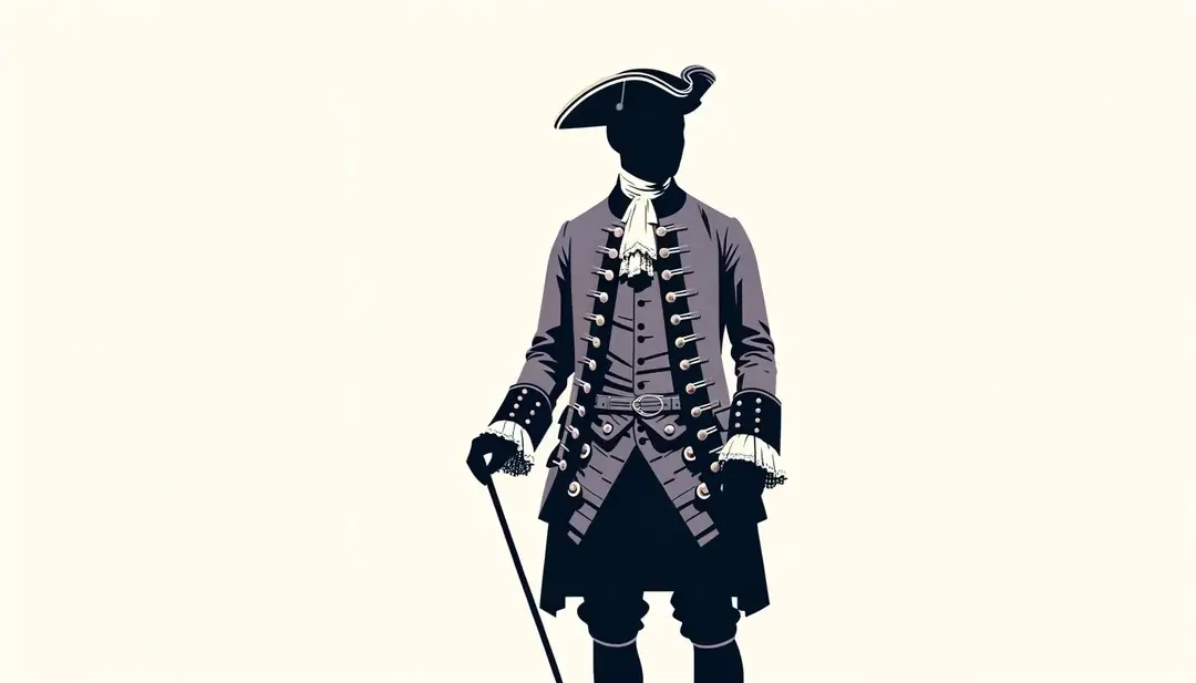 Ilustración minimalista de una figura del teatro clásico francés del siglo XVII