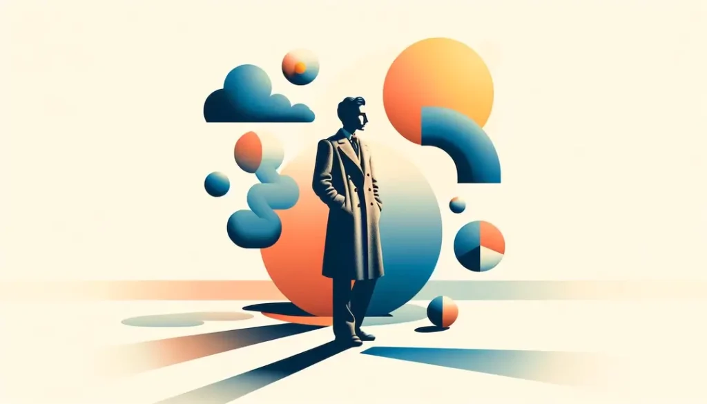 Figura de Jean-Paul Sartre simbolizando la filosofía existencialista y temas como la libertad y alienación