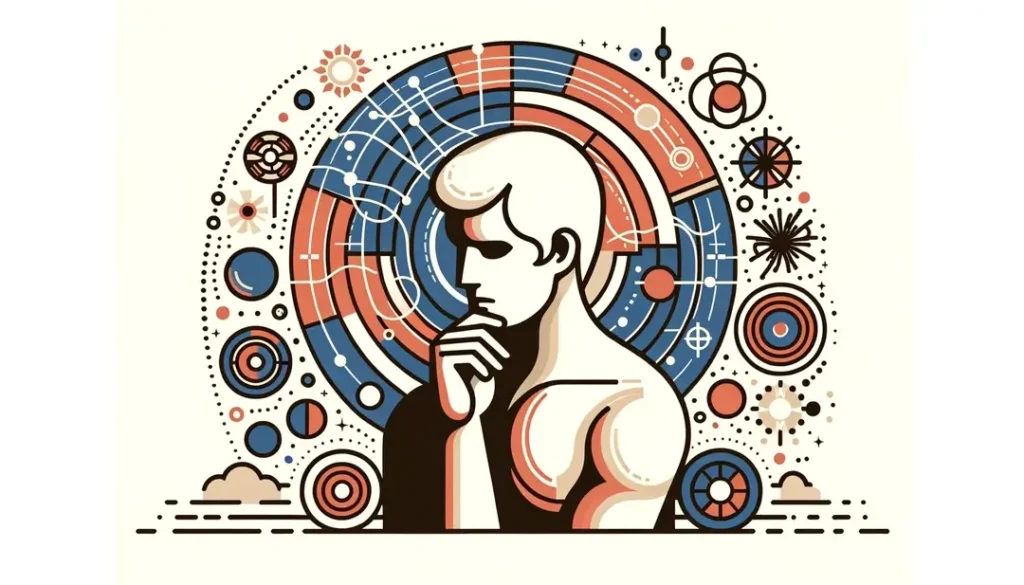 Figura humana en estilo minimalista reflexionando sobre la existencia