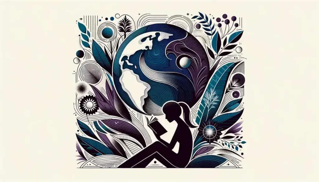 Ilustración minimalista sobre el papel de la ecología en la literatura contemporánea francesa