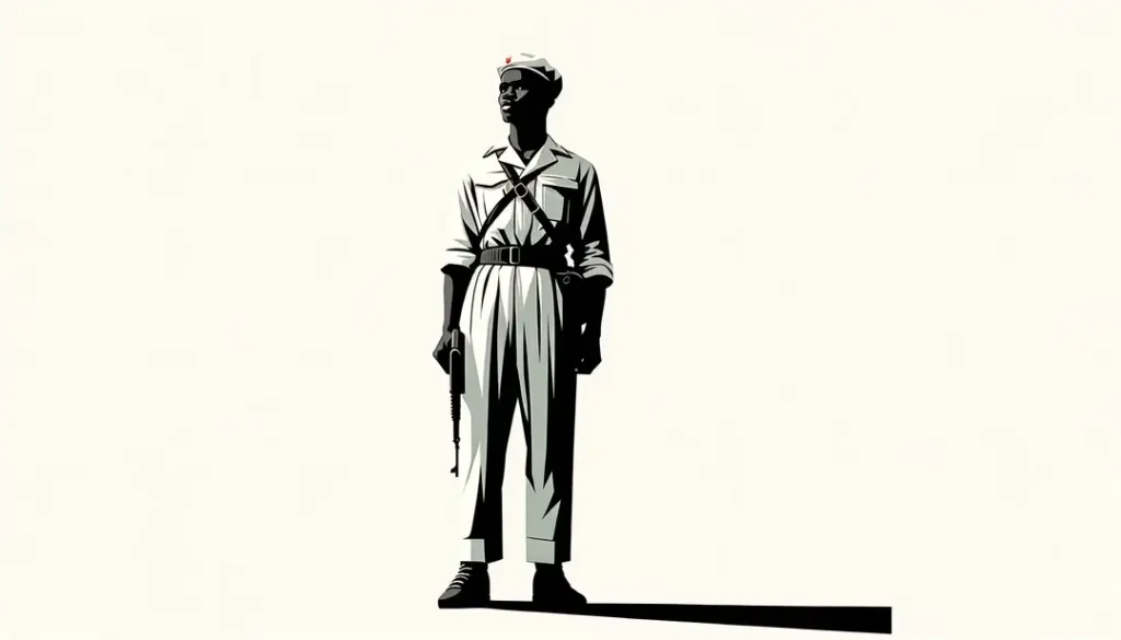 Ilustración minimalista de una figura africana representando fuerza y resiliencia en el contexto histórico de los movimientos de liberación