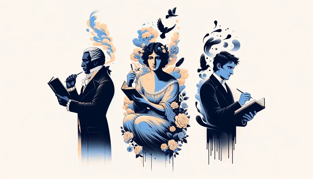 Una ilustración minimalista que representa movimientos literarios franceses