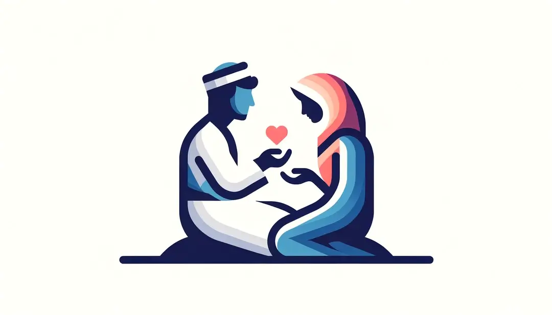Figura humana en estilo minimalista sosteniendo un corazón