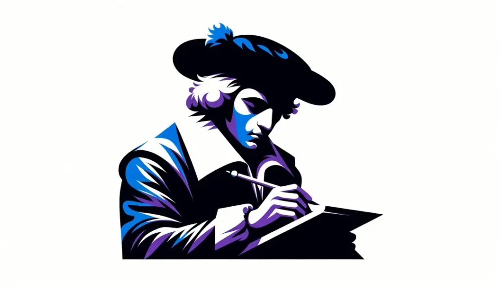 Figura humana representando a Molière escribiendo obras en la comedia clásica francesa