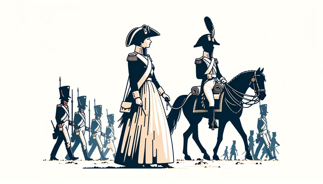 Ilustración minimalista de una figura francesa del siglo XIX en el contexto del periodo napoleónico
