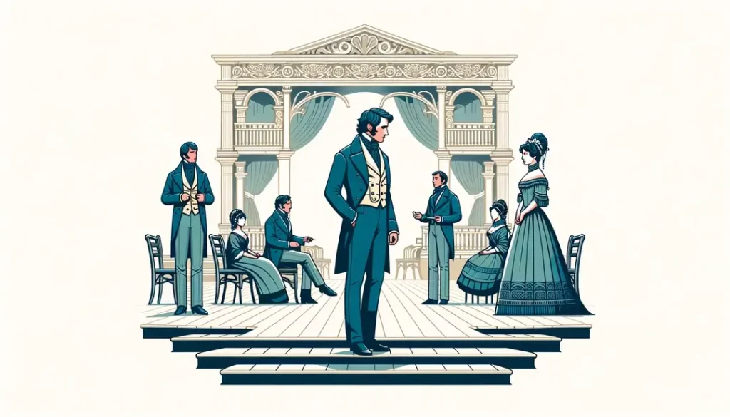 Escena teatral del siglo XIX inspirada en Victor Hugo para representar el legado del teatro francés clásico