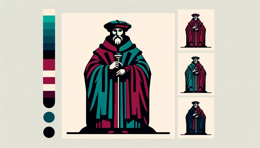 Ilustración minimalista de un erudito medieval europeo mostrando los cambios semánticos en el francés