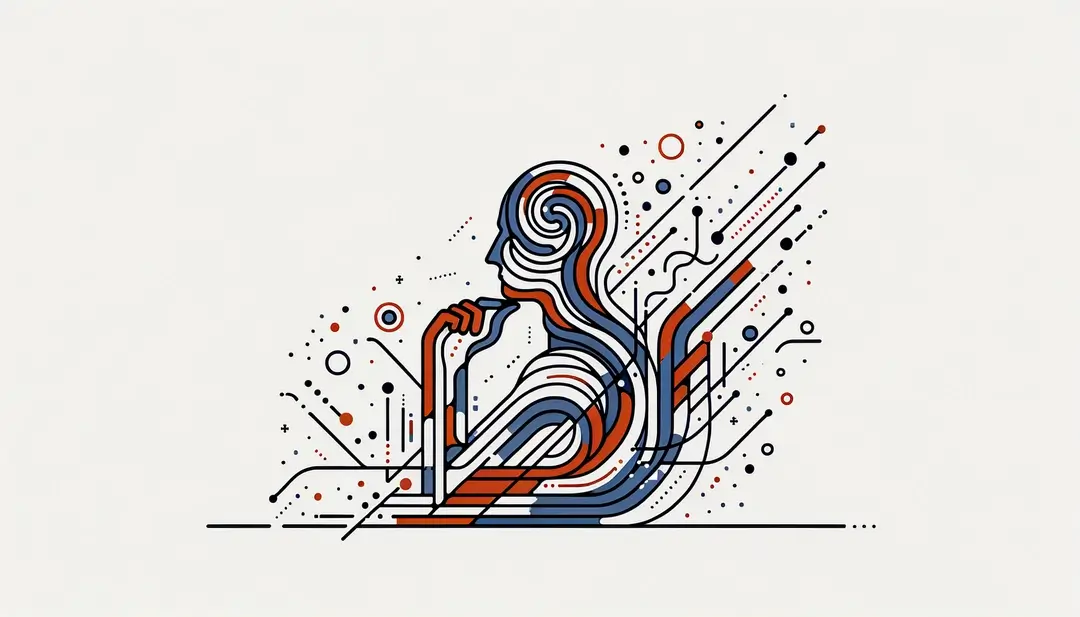 Ilustración minimalista de un autor francés en pose reflexiva