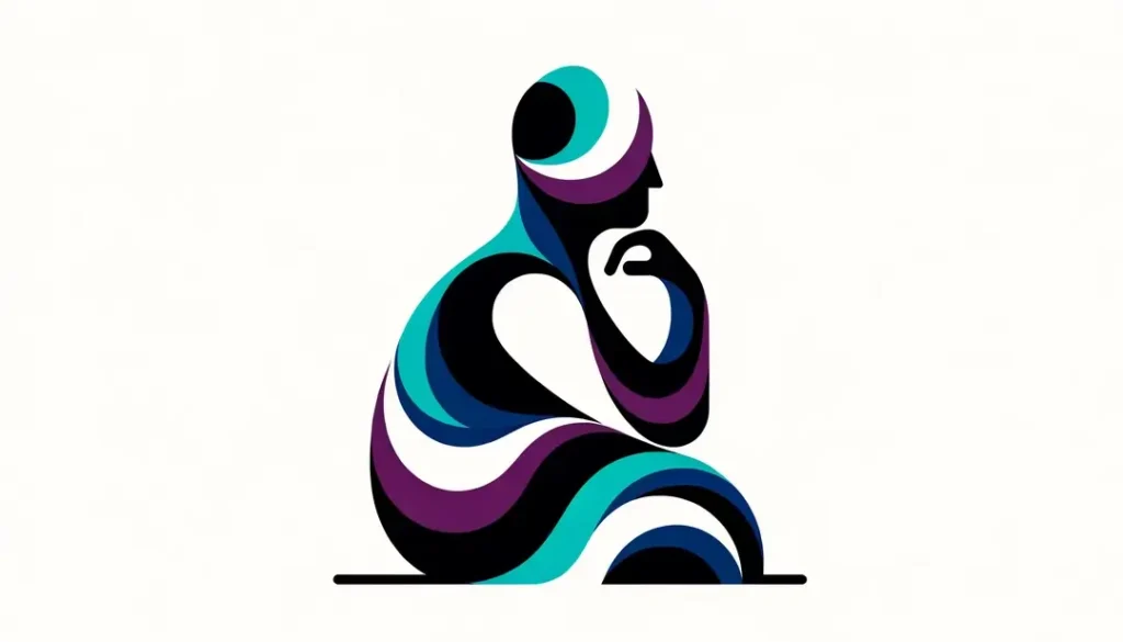 Ilustración minimalista de una figura humana contemplando versos de renombrados poetas franceses