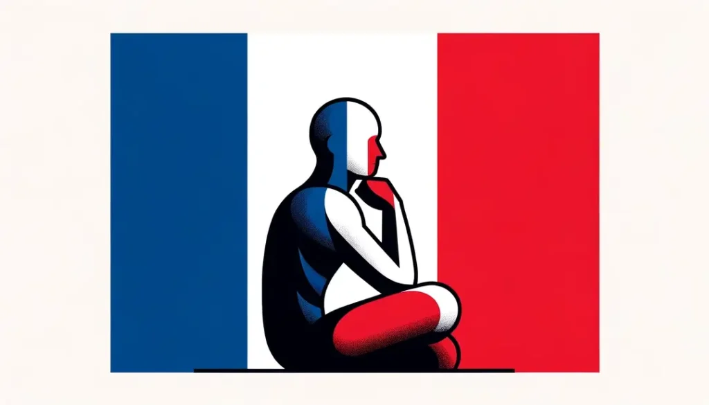 Figura humana junto a la bandera francesa tricolor