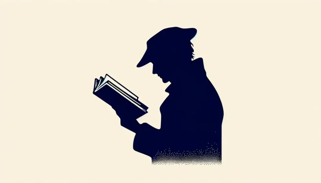 Figura humana leyendo un libro simbolizando la evolución literaria francesa con fondo blanco y colores seleccionados