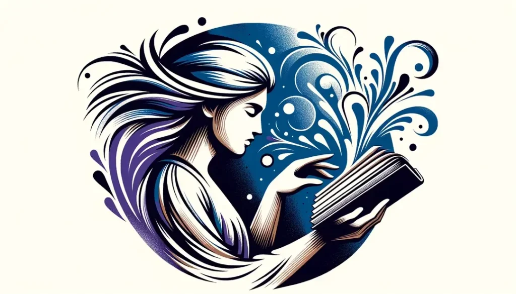 Figura humana leyendo un libro abierto en un entorno minimalista de la Ilustración con fondo blanco